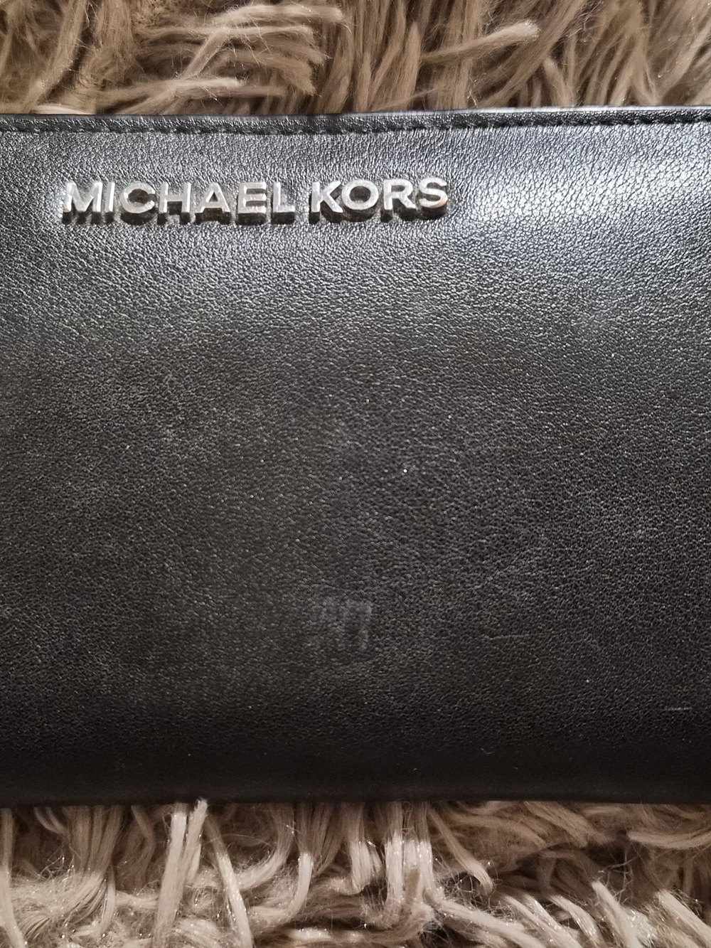 Michael Kors Black Leather Continental Wallet with Silver Logo